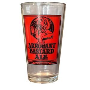 Arrogant Bastard Ale Beer Pint Glass “You're Not Worthy” Red Devil